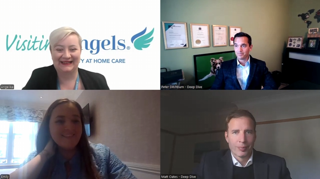 A video meeting showing two gentlemen and two ladies